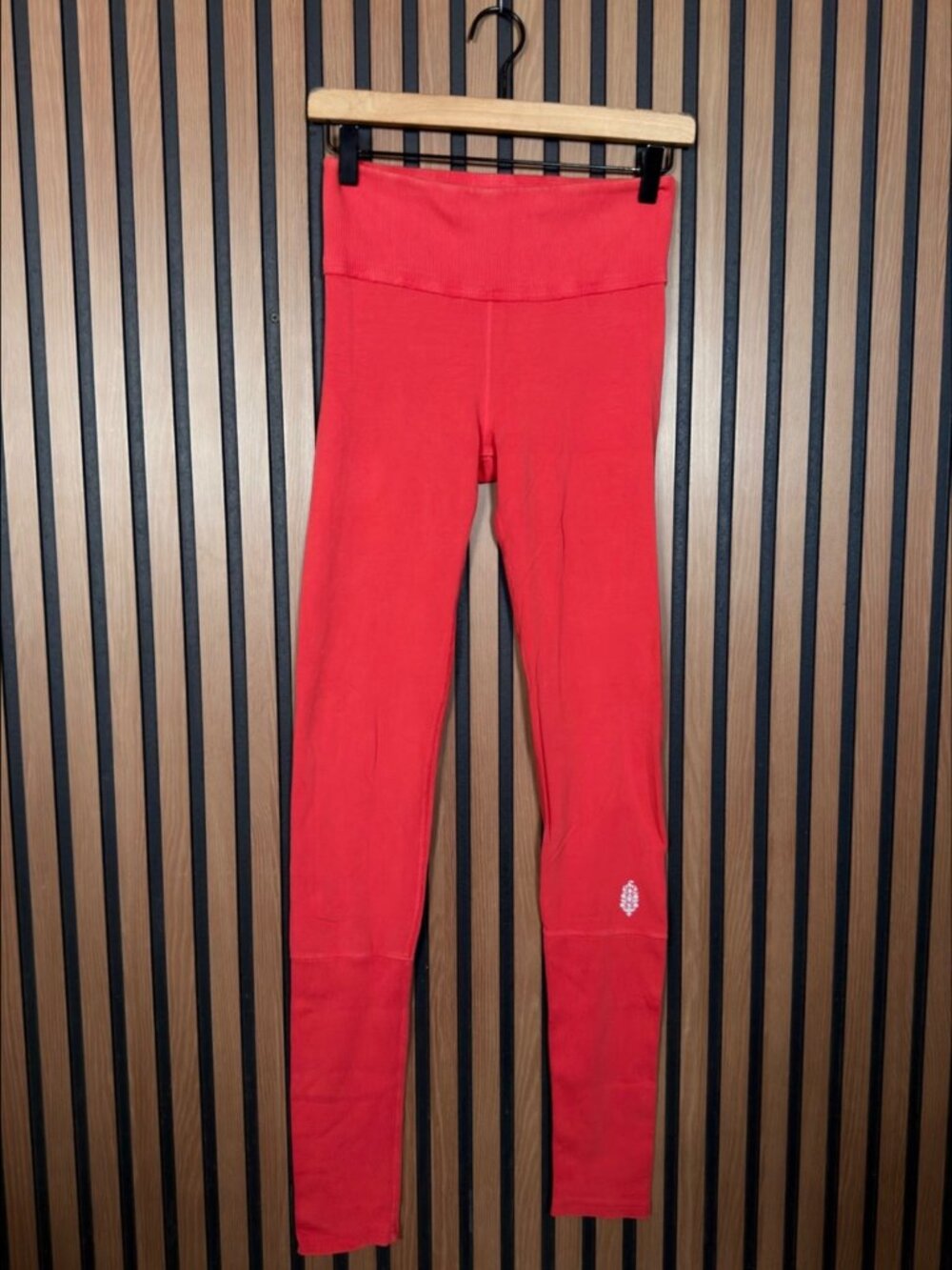Free People Leggings Small Womens Red Cotton Stretch Micro-Ribbed High Waisted